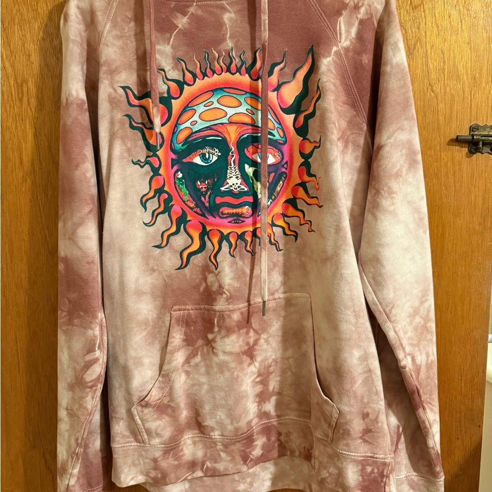 Urban Outfitters Pink Tie-Dye Sun Face Hoodie